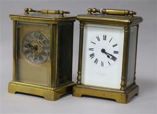 Two French brass carriage timepieces, each H 12cm